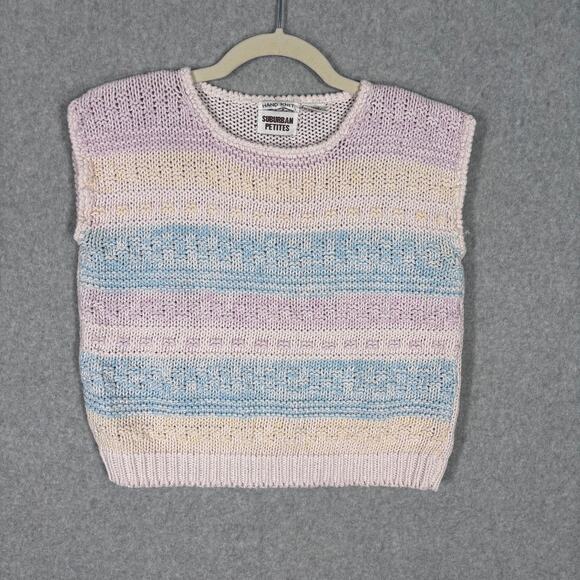 Vintage Hand Knit‎ Sweater Vest Small Cute School Girly Pastel Festival Grandma - Picture 1 of 8